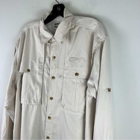 Magellan button front shirt mens size medium cream white vented pockets - Picture 6 of 9